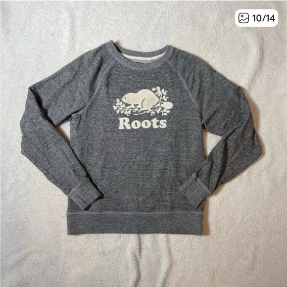 Roots Crewneck Salt & Pepper Grey Sweatshirt Size Small Cotton - Picture 3 of 8